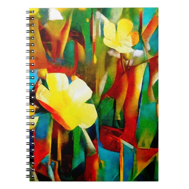 Caderno Espiral Daffodils. Composição floral de abstrato num cubis (Frente)
