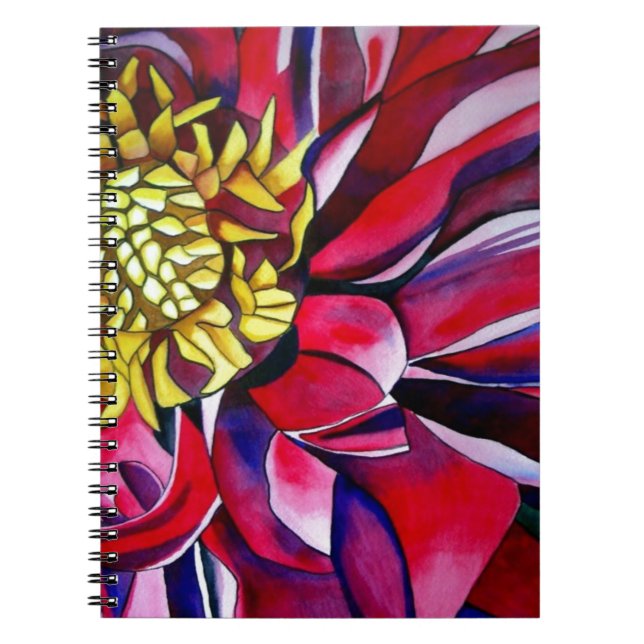 Caderno Espiral Dahlia flor original abstrato aquarela arte (Frente)