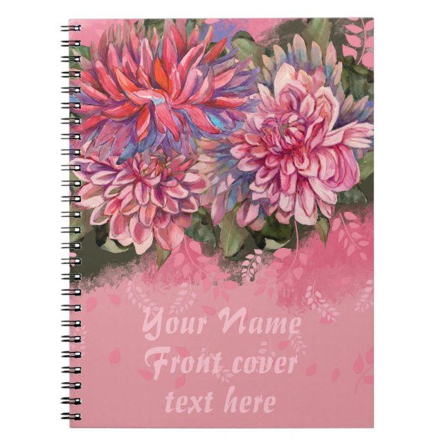 Caderno Espiral Dahlias flores cor-de-rosa (Frente)