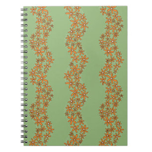 Caderno Espiral Daisy Chain Wiggly Flower Stripes laranja em verde