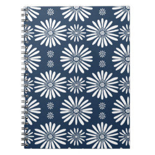 Caderno Espiral Daisy Floral Padrão Azul Branco