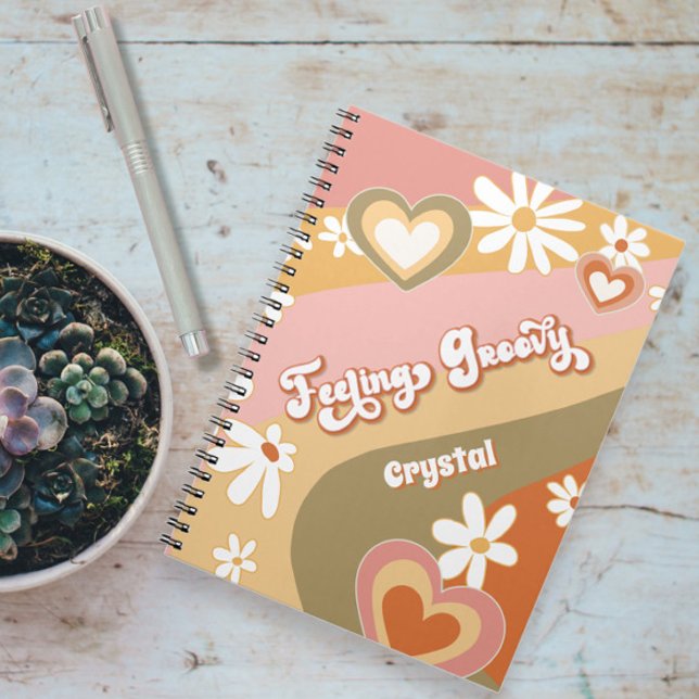 Caderno Espiral Daisy Floral Retro Hippie 60s 70s Sentindo Groovy (Criador carregado)