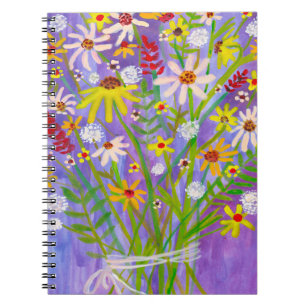 Caderno Espiral Daisy Flower Buquê Watercolor Purple