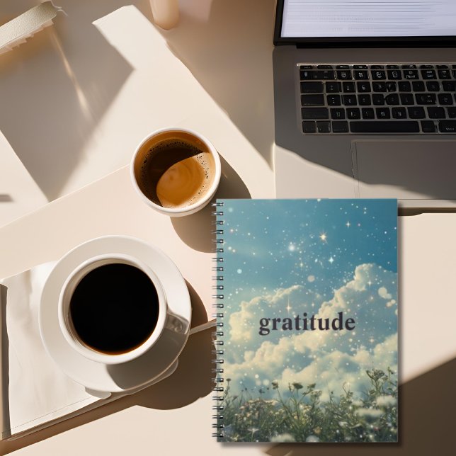 Caderno Espiral Daisy Flower Cloudy Diário de Gratidão Estética (Criador carregado)