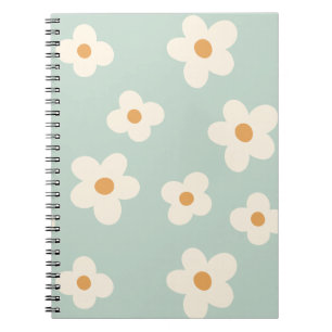 Caderno Espiral Daisy Flower Floral Verde Pasta Cores