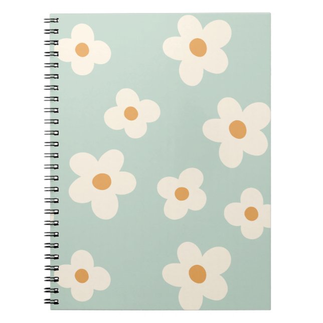 Caderno Espiral Daisy Flower Floral Verde Pasta Cores (Frente)