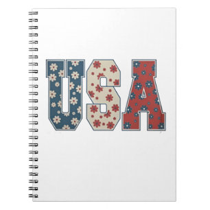 Caderno Espiral Daisy Flower USA Flag 4° do Patriótico de julho