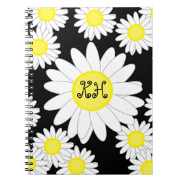 Caderno Espiral Daisy Monograma Preto Branco e Amarelo