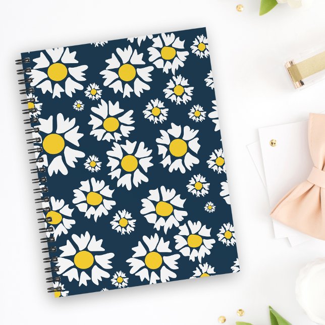 Caderno Espiral Daisy Pattern, Floral Pattern, White Daisies (Criador carregado)