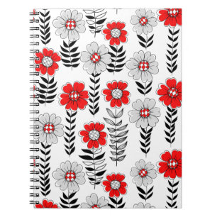 Caderno Espiral Daisy rabiscos em vermelho e preto