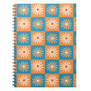 Caderno Espiral Daisy Retro sobre Painéis de Verificação Azul e La