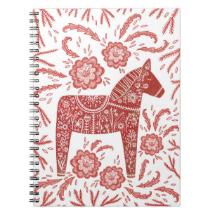 Caderno Espiral Dala Horse Red and White FolArt