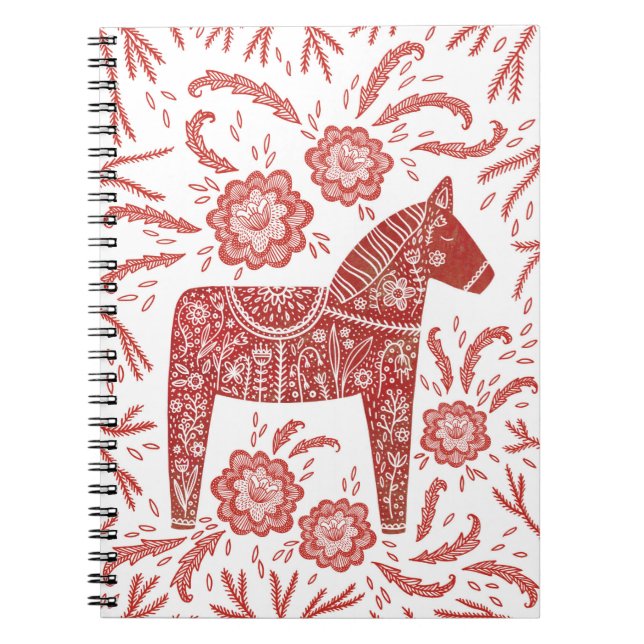 Caderno Espiral Dala Horse Red and White FolArt (Frente)