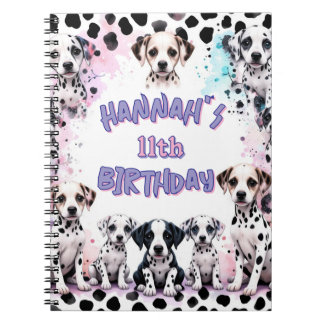 Caderno Espiral Dalmatian Dogs Purple Watercolor Birthday Party