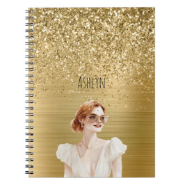 Caderno Espiral Dama Cabelo Vermelho Brilho Dourado