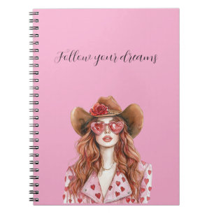Caderno Espiral Dama de Cabelo Vermelho Cowgirl Corações