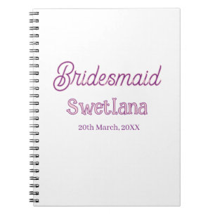 Caderno Espiral dama de honra roxo rosa nome data madrinha vestido