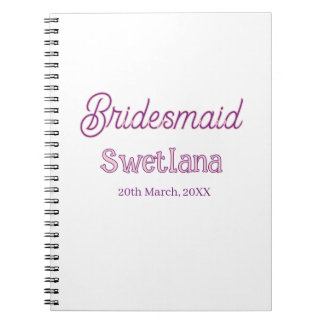 Caderno Espiral dama de honra roxo rosa nome data madrinha vestido
