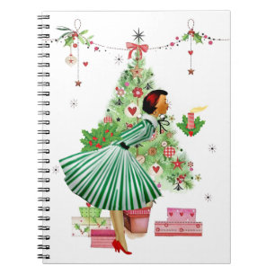 Caderno Espiral Dama de Natal Vintage de 1950  