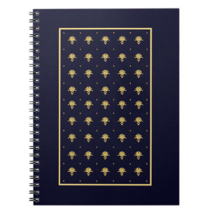 Caderno Espiral Damasco azul e Dourado elegante