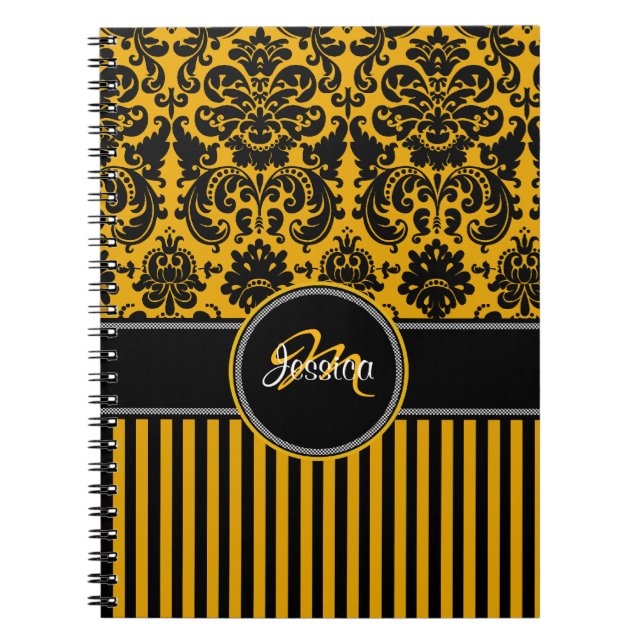Caderno Espiral Damasco branco preto-branco personalizado (Frente)