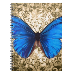 Caderno Espiral Damasco de borboleta azul Monarca