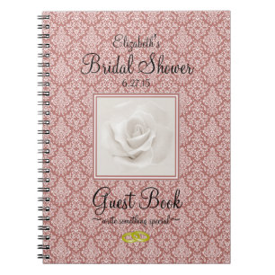 Caderno Espiral Damasco de Marsala e livro de hóspedes cor-de-ros