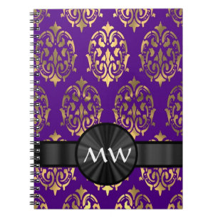 Caderno Espiral Damasco Dourado e roxo