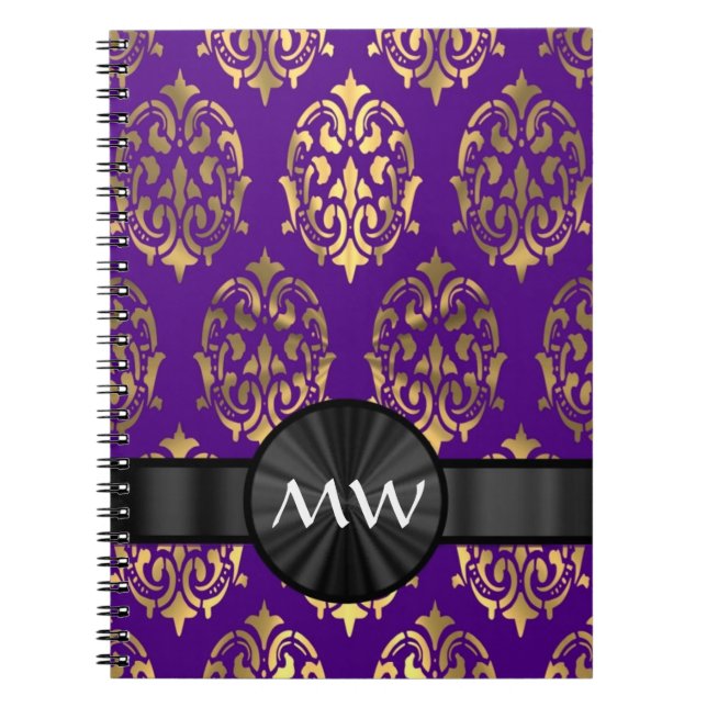 Caderno Espiral Damasco Dourado e roxo (Frente)