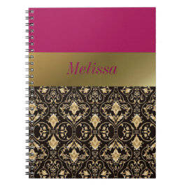 Caderno Espiral Damasco dourado e Vermelho