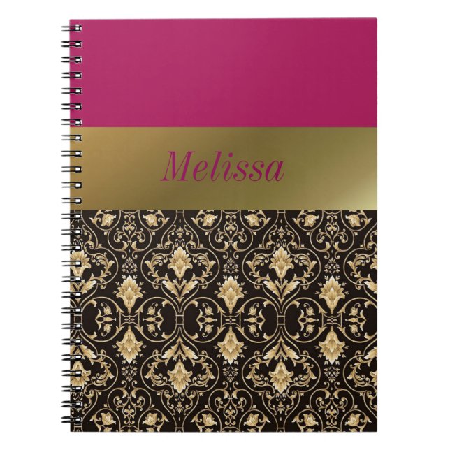 Caderno Espiral Damasco dourado e Vermelho (Frente)