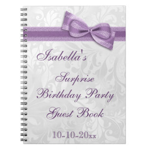 Caderno Espiral Damasco e arco da festa de aniversário da SURPRES