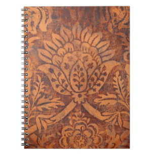 Caderno Espiral Damasco elegante do couro da antiguidade do