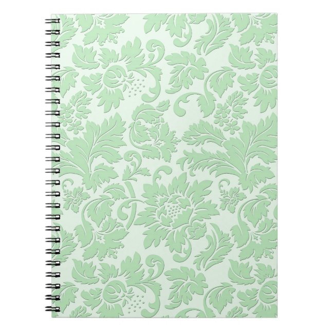 Caderno Espiral Damasco Floral Monocromático do Pastel Verde (Frente)