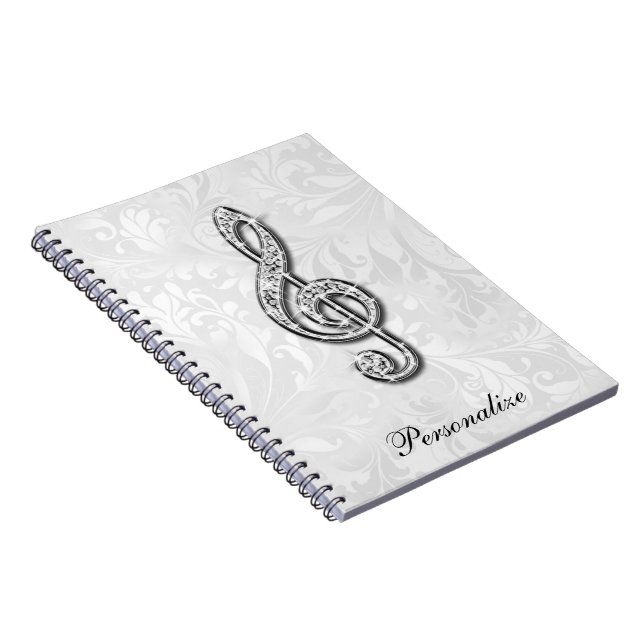 Caderno Espiral Damasco floral personalizado da nota da música do (Lado Direito)