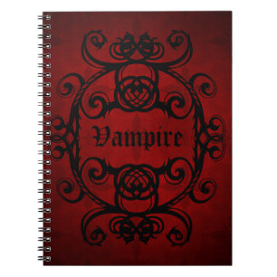 Caderno Espiral Damasco gótico elegante do vampiro vermelho e