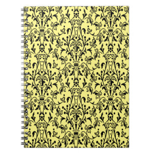 Caderno Espiral Damasco preto e amarelo