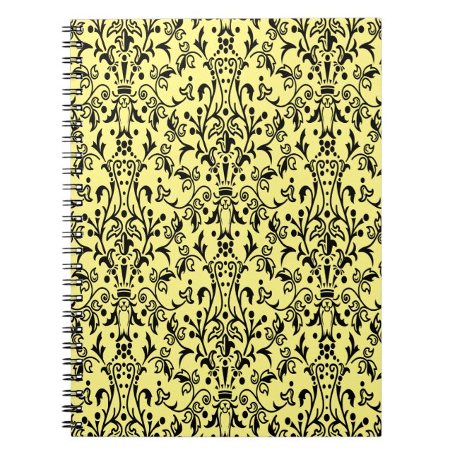 Caderno Espiral Damasco preto e amarelo (Frente)