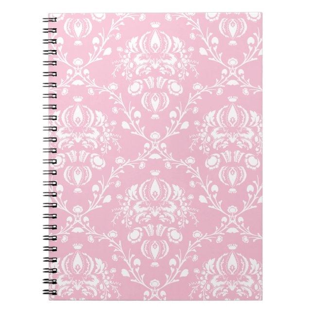 Caderno Espiral Damasco Rosa e Branco (Frente)