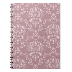 Caderno Espiral Damasco roxo e branco