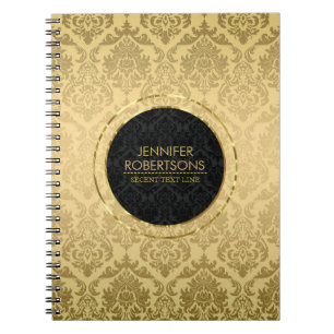 Caderno Espiral Damascos Florais Dourados E Pretos Elegantes