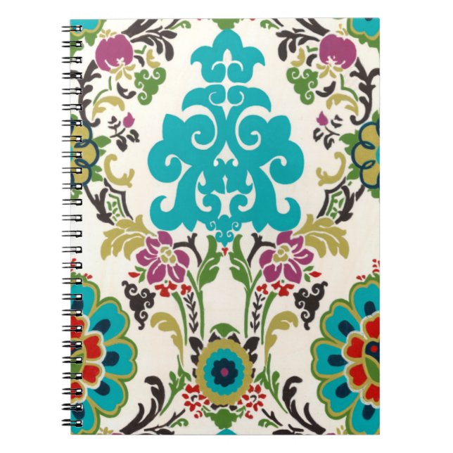 Caderno Espiral Damask Floral Patternos Plum Turquoise (Frente)