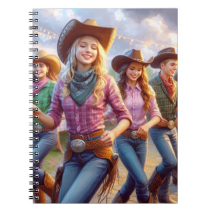 Caderno Espiral Dança de linha de cowgirl ocidental