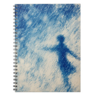 Caderno Espiral Dançando Através da Chuva Azul Figurativo