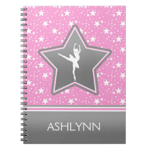 Caderno Espiral Dançarino entre as estrelas no rosa com SEU NOME