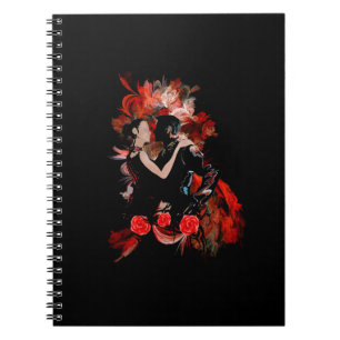 Caderno Espiral Dançarinos românticos do tango no fractal vermelho