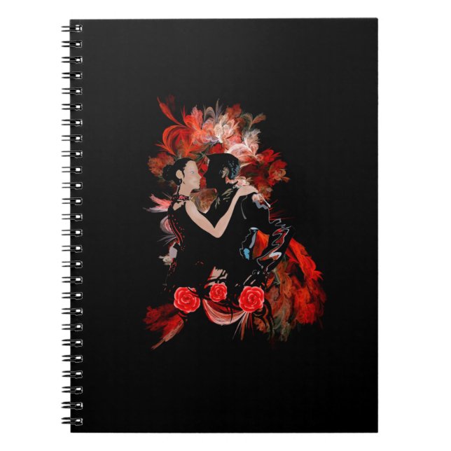 Caderno Espiral Dançarinos românticos do tango no fractal vermelho (Frente)