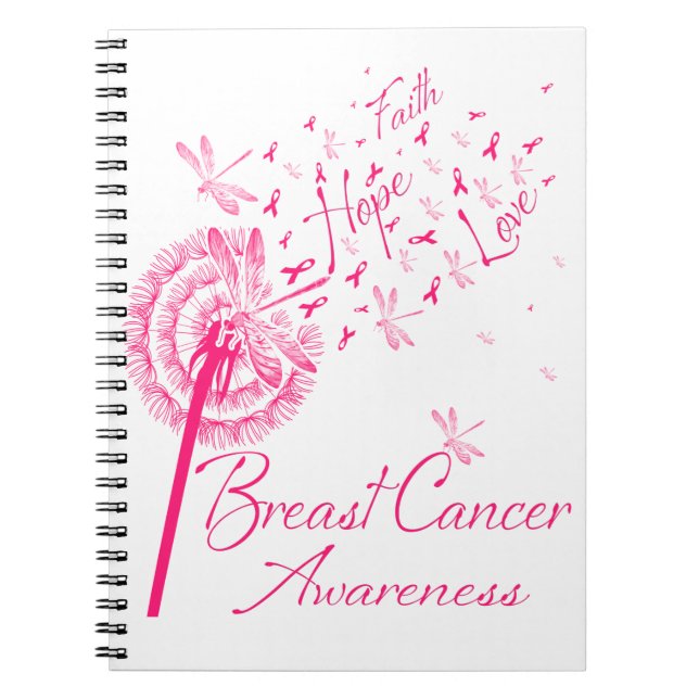 Caderno Espiral Dandelion Faith Hope ama a consciência do Cancer (Frente)