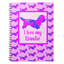 Caderno Espiral Dandie Dinmont Dog Lover Pink & Blue Silhouette