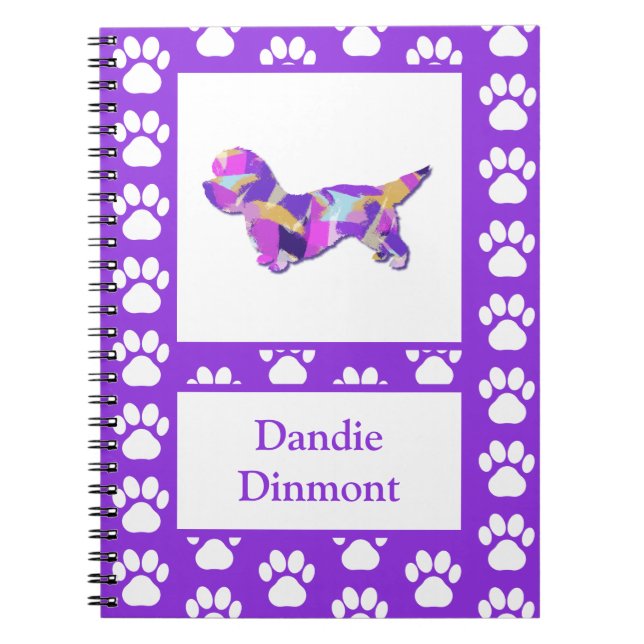 Caderno Espiral Dandie Dinmont Terrier Dog Silhouette PurplePY&B (Frente)